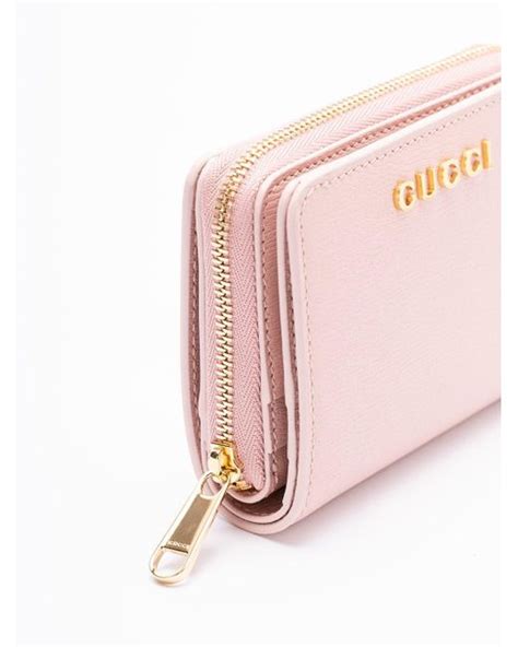 Mini wallet with Gucci script in light pink leather